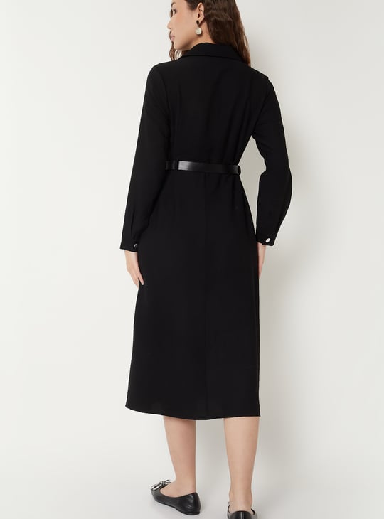 Women Solid Shirt Dress with Belt