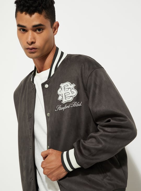 URB_N Men Velour Varsity Jacket