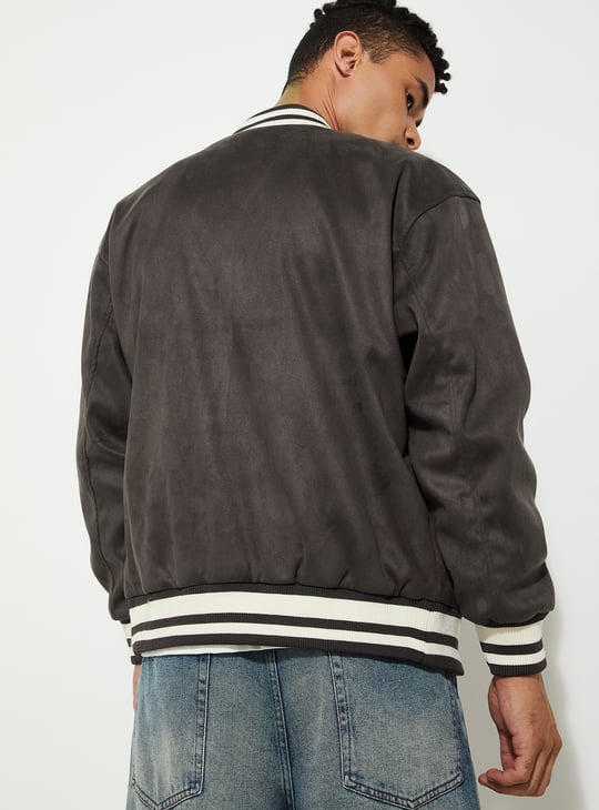URB_N Men Velour Varsity Jacket