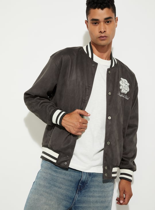URB_N Men Velour Varsity Jacket