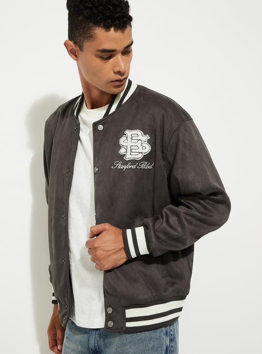 URB_N Men Velour Varsity Jacket