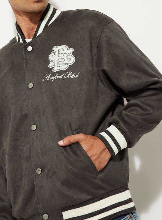 URB_N Men Velour Varsity Jacket