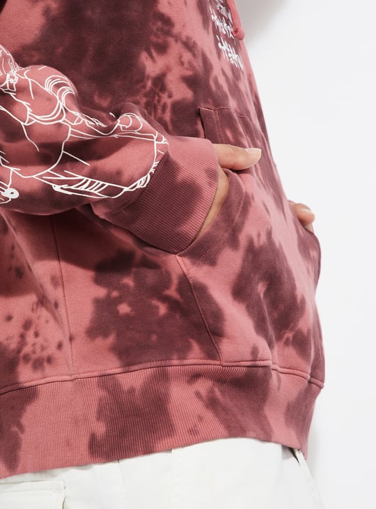 URB_N Men Naruto Tie & Dye Print Hooded Sweatshirt