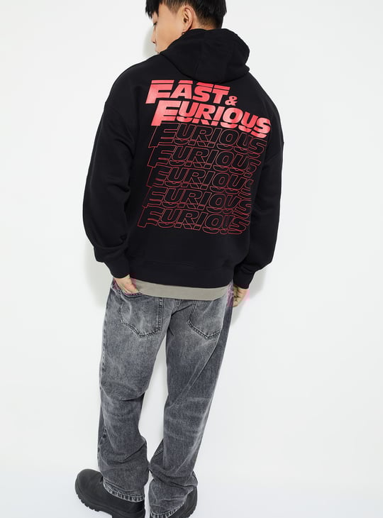 URB_N Men Oversized Fast & Furious Hooded Sweatshirt