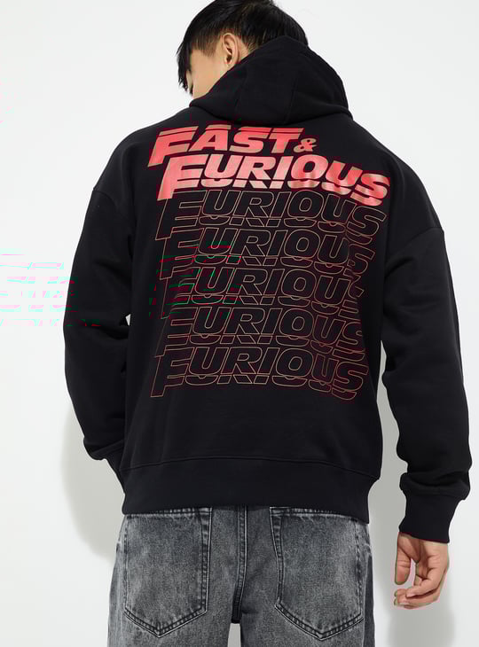 URB_N Men Oversized Fast & Furious Hooded Sweatshirt