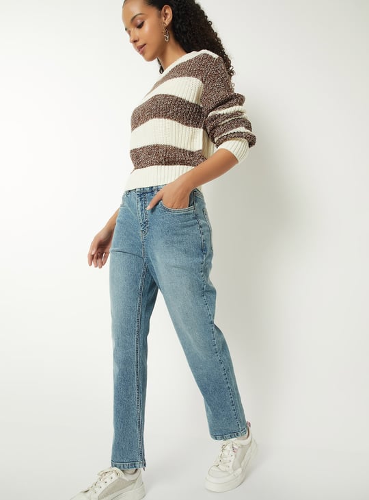 Women Washed Slim Straight Jeans
