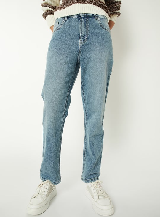 Women Washed Slim Straight Jeans