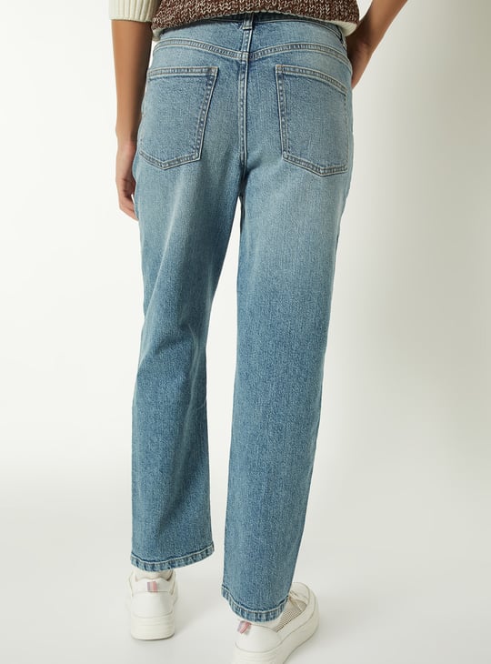 Women Washed Slim Straight Jeans
