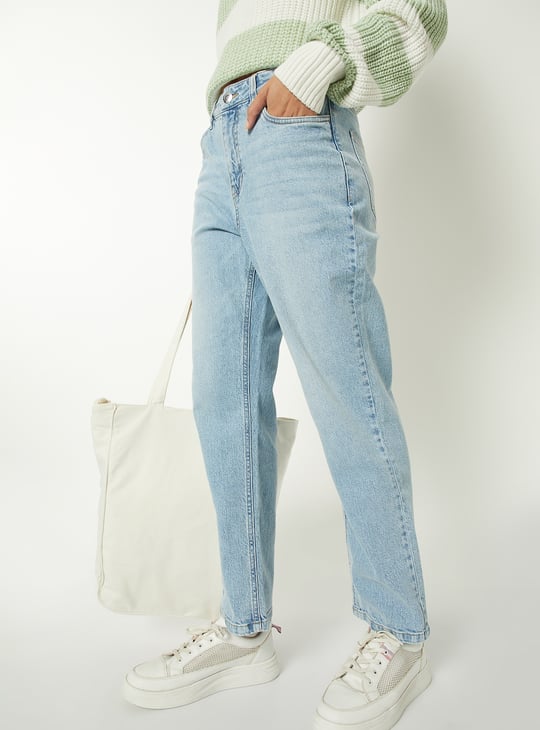 Women Washed Slim Straight Jeans