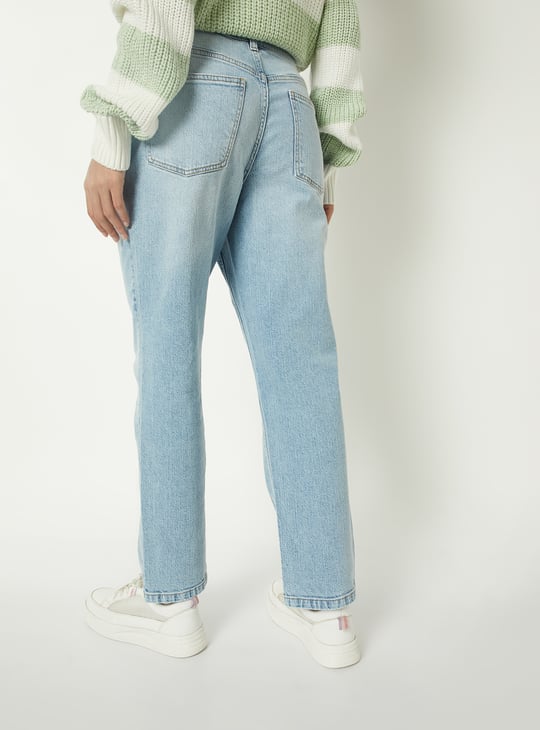 Women Washed Slim Straight Jeans