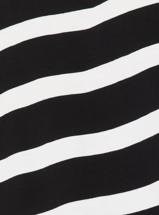Women Striped Boxy Johnny Collar T-shirt