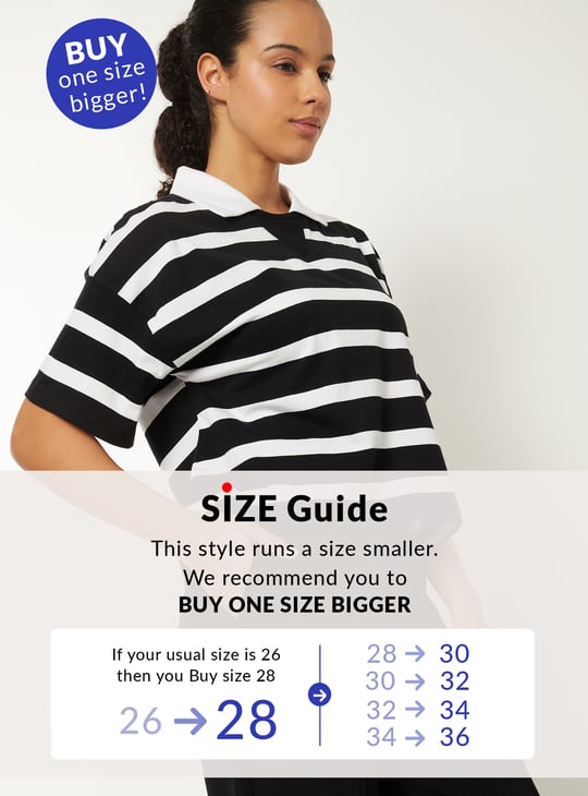 Women Striped Boxy Johnny Collar T-shirt