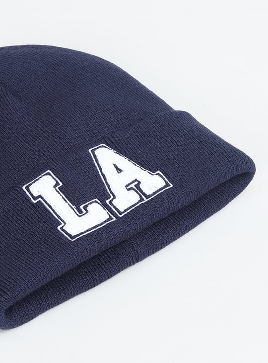Boys Knit Beanie with Chenille Embroidered Detail