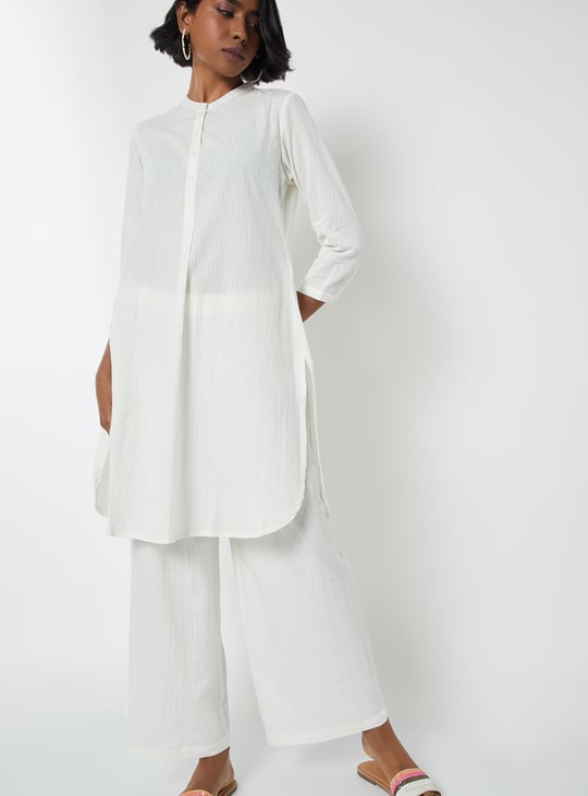 Women Seersucker Straight Kurta Set