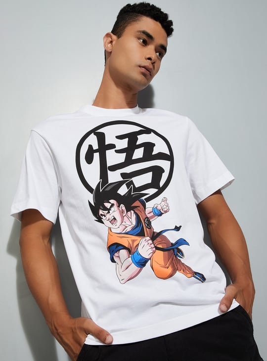 URB_N Men Dragon Ball-Z Print Regular Fit T-shirt | Off White