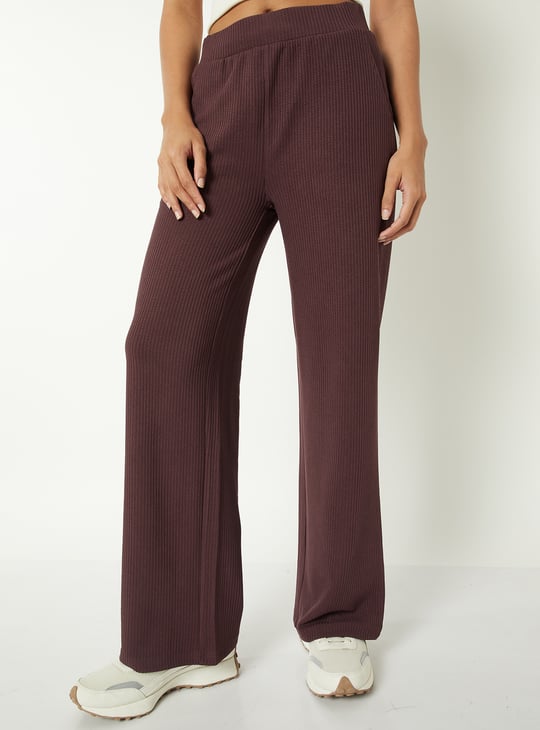 Women Ribbed Wide Leg Sports Track Pants
