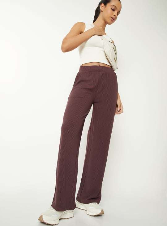 Women Ribbed Wide Leg Sports Track Pants