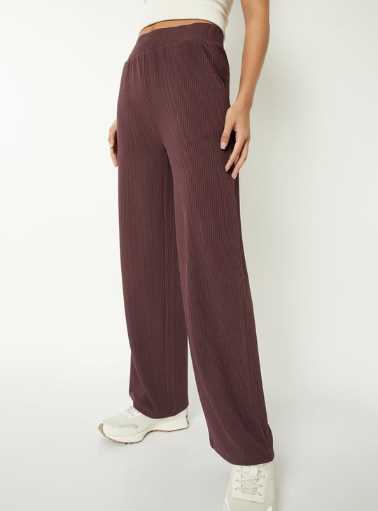 Women Ribbed Wide Leg Sports Track Pants
