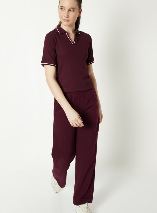 Women Ribbed Slim Fit Johnny Collar T-shirt