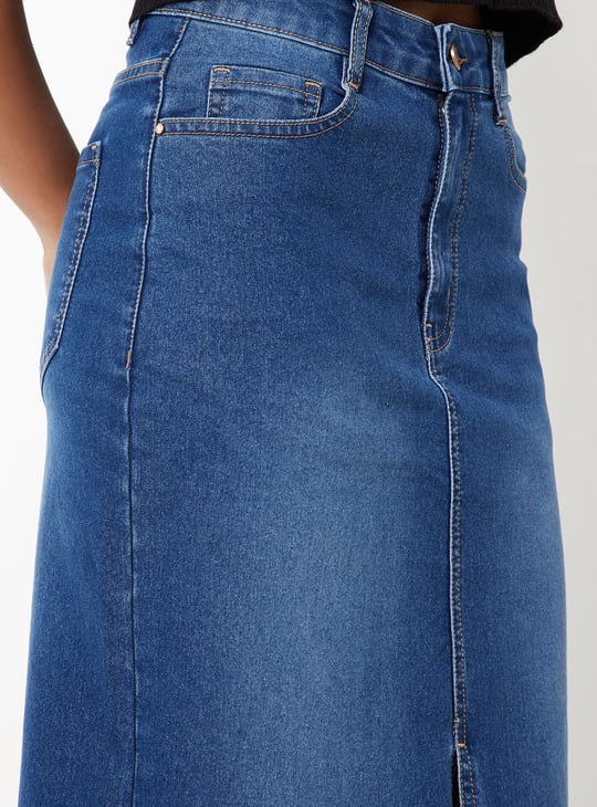 Women Washed Denim High Rise Skirt