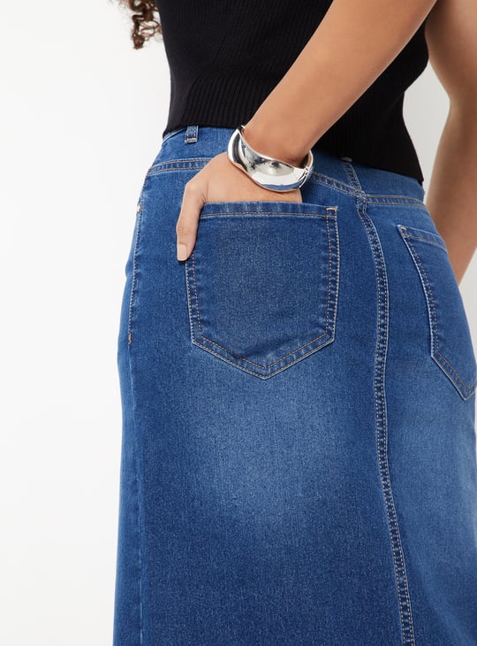 Women Washed Denim High Rise Skirt