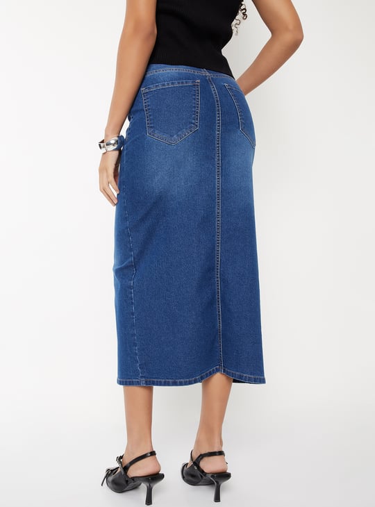 Women Washed Denim High Rise Skirt