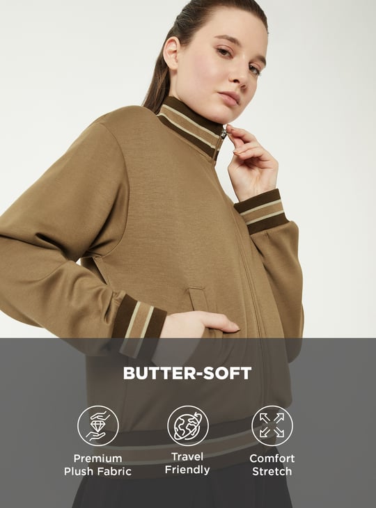 Women Striped Trim Athleisure Jacket