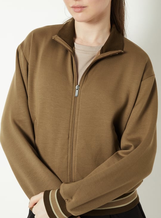 Women Striped Trim Athleisure Jacket