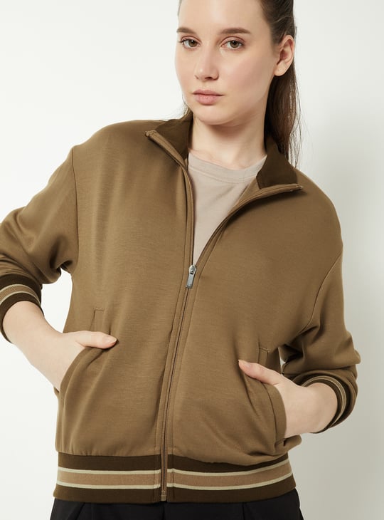 Women Striped Trim Athleisure Jacket