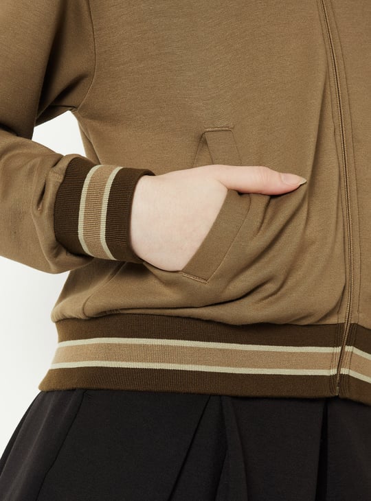 Women Striped Trim Athleisure Jacket