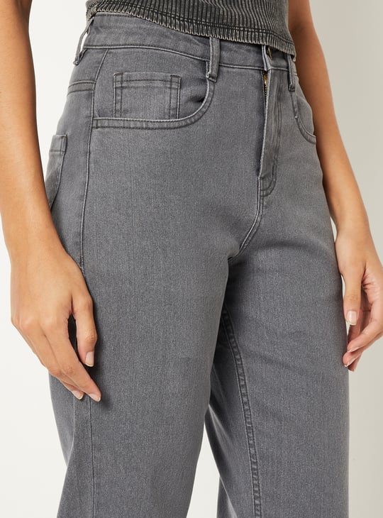 Women Washed High Rise Slim Straight Jeans