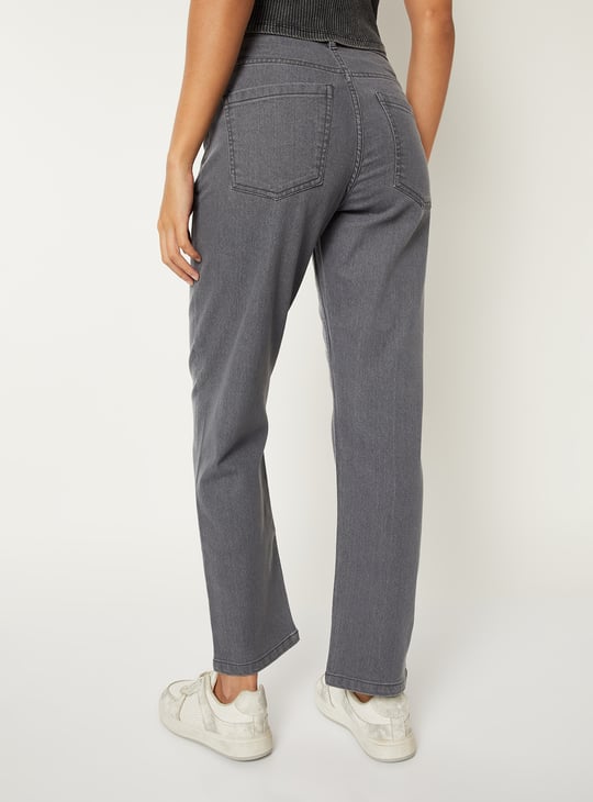 Women Washed High Rise Slim Straight Jeans