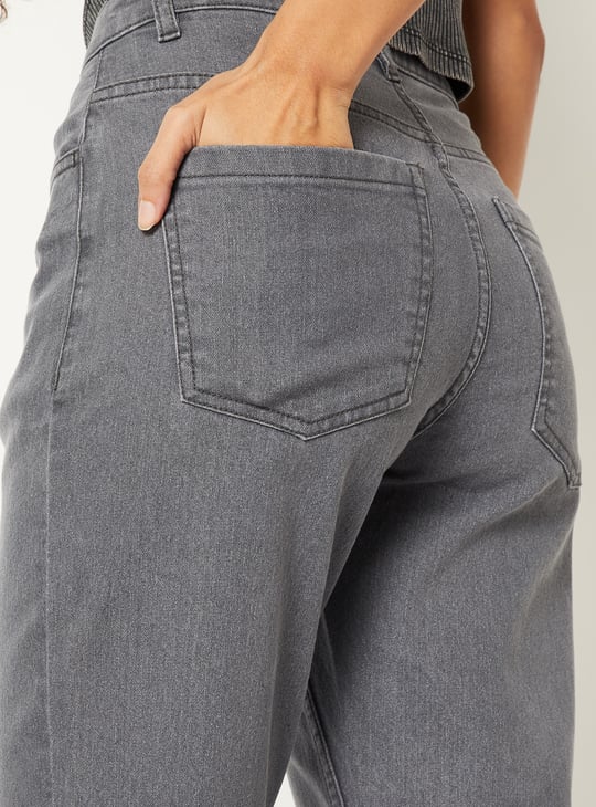 Women Washed High Rise Slim Straight Jeans