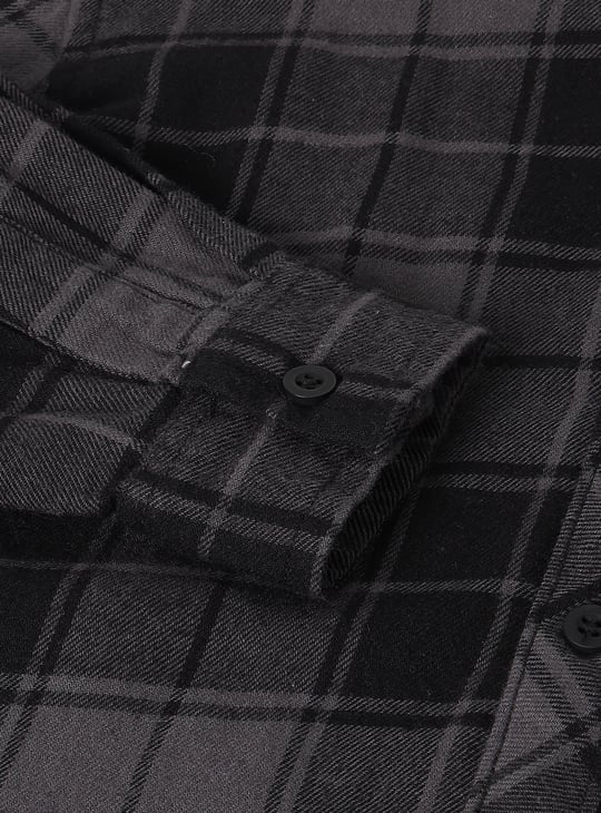 Boys Checked Hooded Shirt