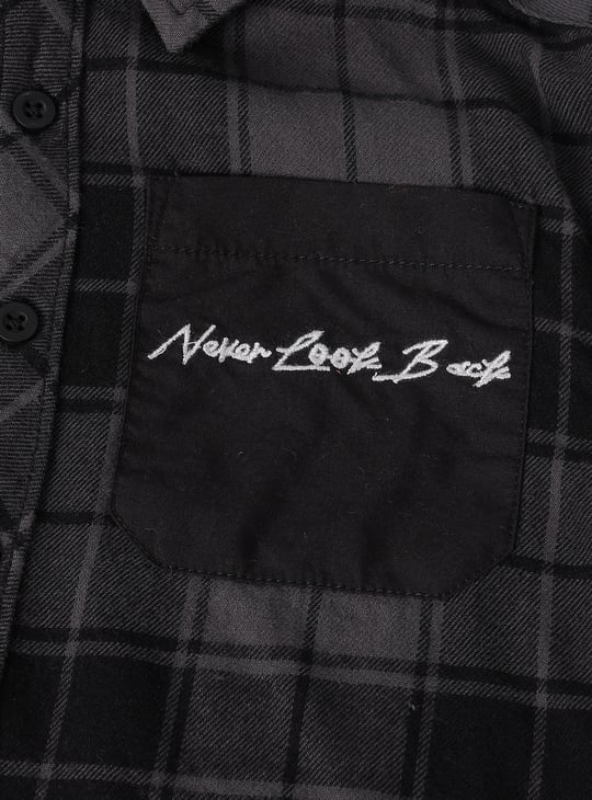 Boys Checked Hooded Shirt