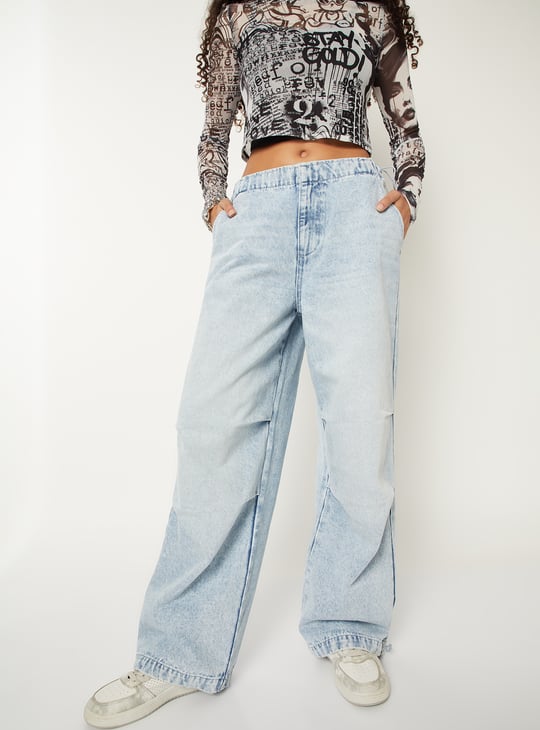 Women Washed Wide Leg Jeans