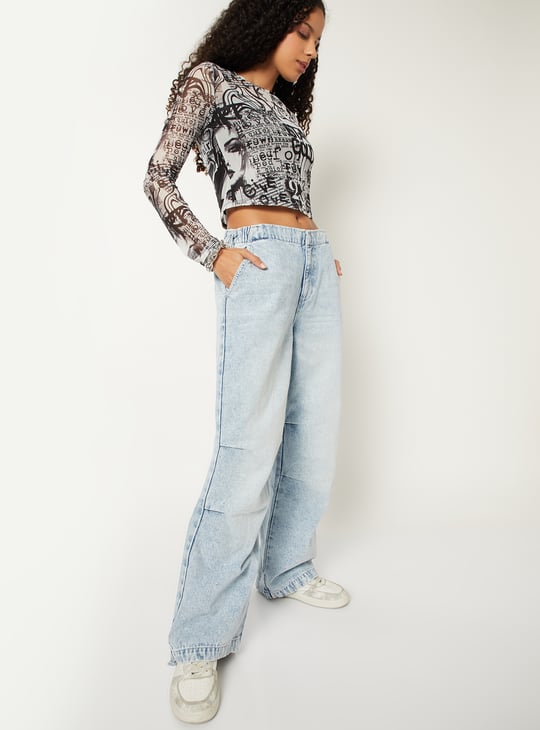 Women Washed Wide Leg Jeans