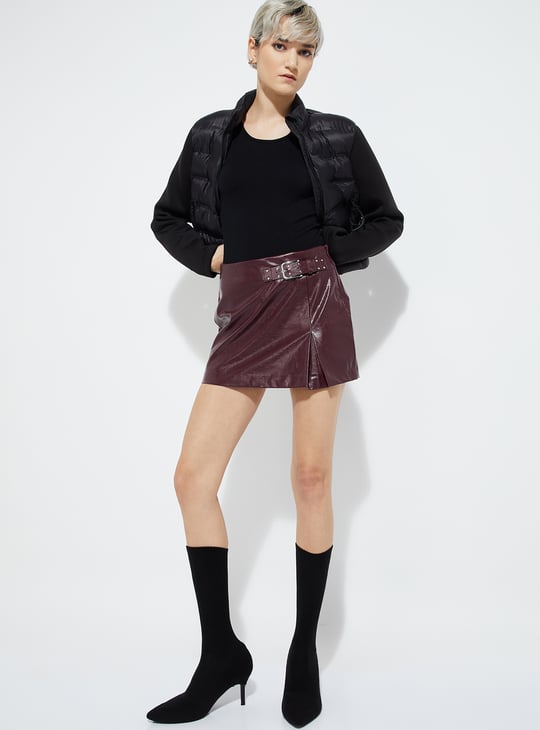 ALAYA F x URB_N Women Solid Buckle Mini Skirt