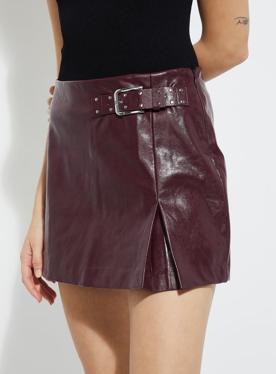 ALAYA F x URB_N Women Solid Buckle Mini Skirt