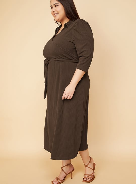Women Solid Wrap Dress