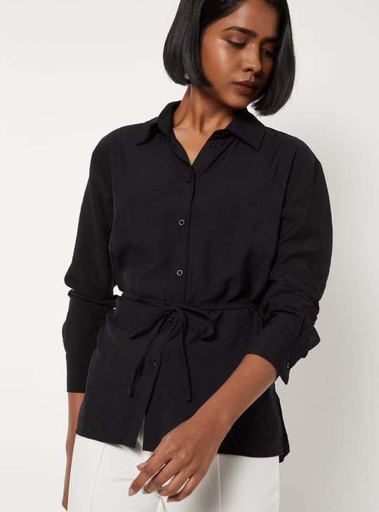 Women Textured Tie-up Waist Shirt