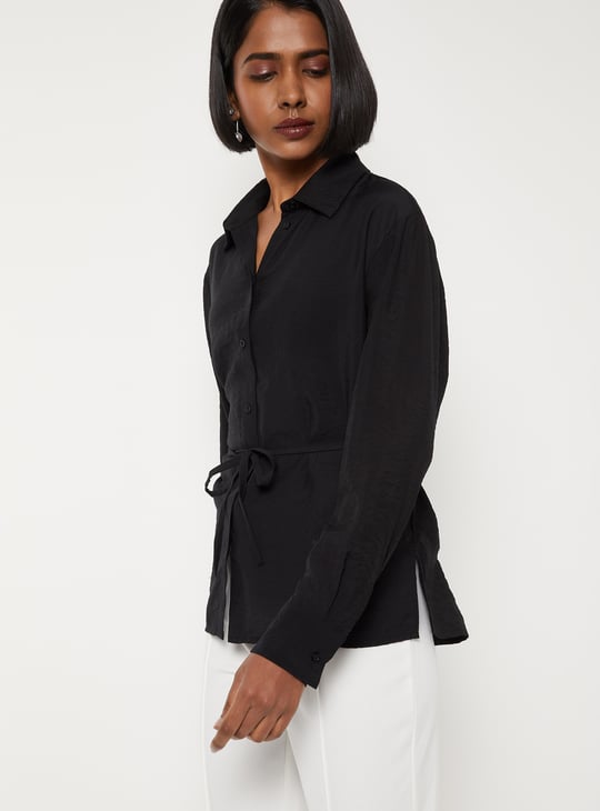 Women Textured Tie-up Waist Shirt