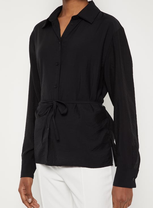 Women Textured Tie-up Waist Shirt