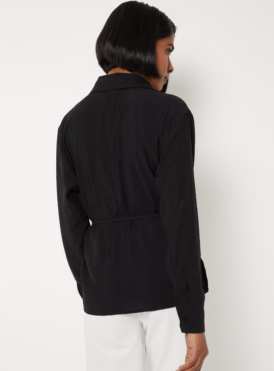 Women Textured Tie-up Waist Shirt