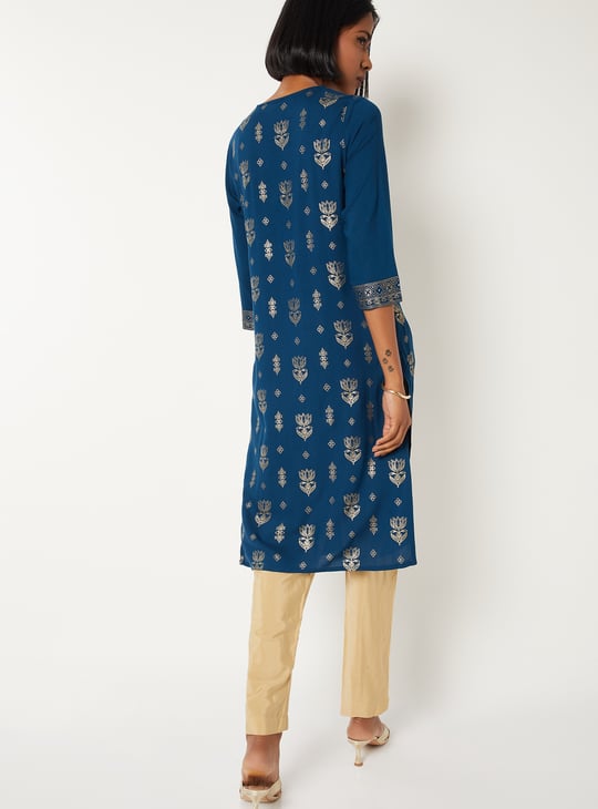 Women Foil Print Straight Kurta