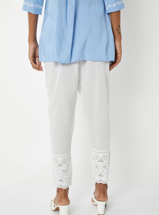 Women Embroidered Hem Straight Pants