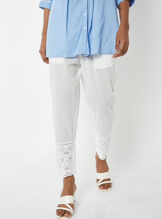 Women Embroidered Hem Straight Pants