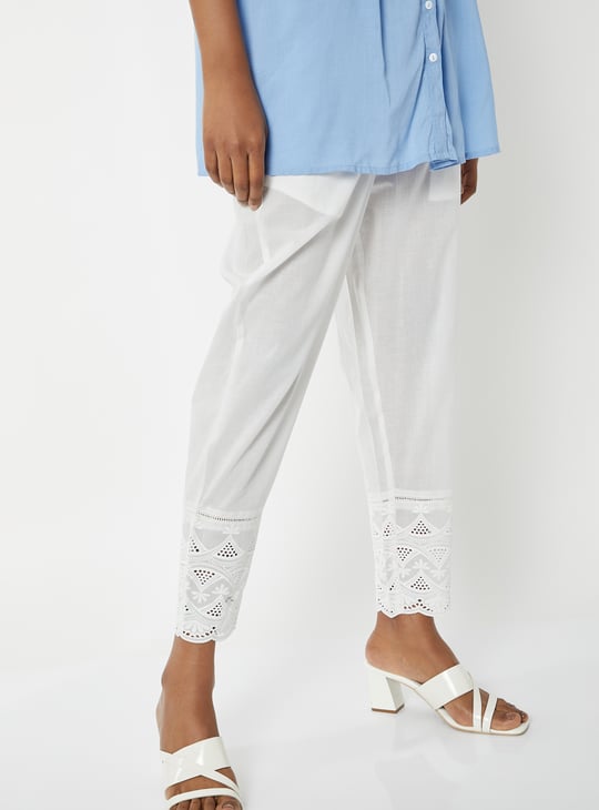 Women Embroidered Hem Straight Pants