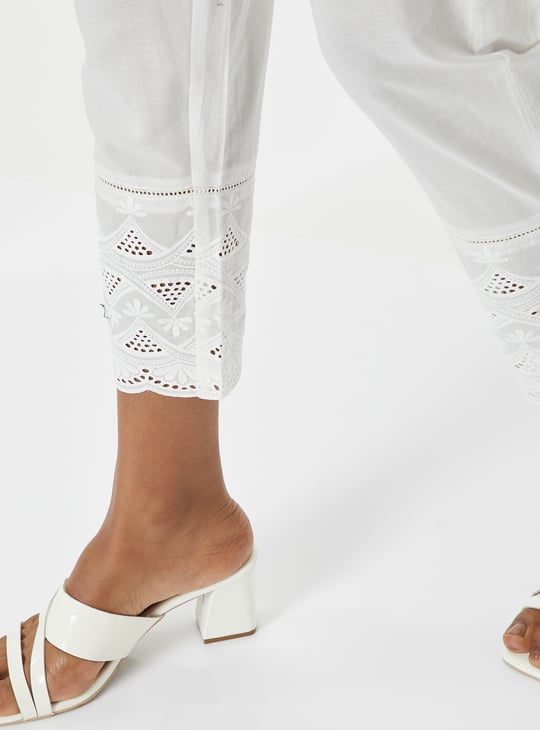 Women Embroidered Hem Straight Pants