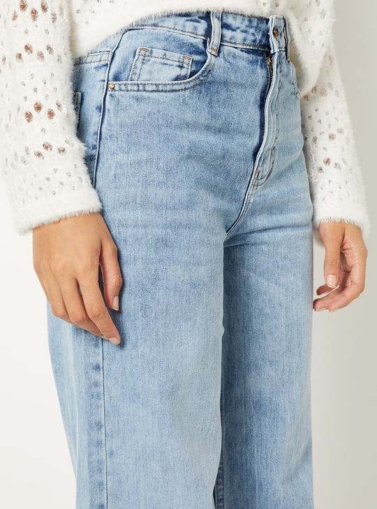 Women Washed High Rise Wide Leg Jeans